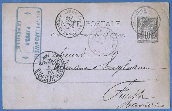 Postkarte geschäftlicher Art an die „Firma Ullmann & Engelmann" - versandt am 9. April 1884