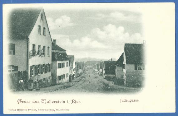 Old picture postcard of Wallerstein with a view of the Judengasse from around 1900