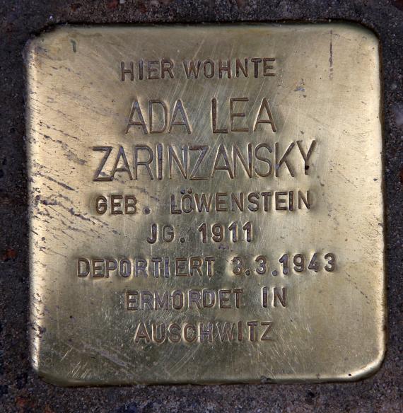 Stumbling Stone Ansbacher Str 18 (Beautiful) Ada Lea Zarinzansky