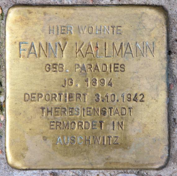 Stumbling stone Geisbergstr 41 (Schöb) Fanny Kallmann