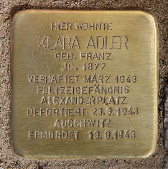 Stumbling Stone Große Hamburger Str 40 (center) Klara Adler