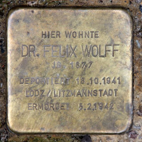 Stumbling stone Hewaldstr 6 (Schön) Felix Wolff