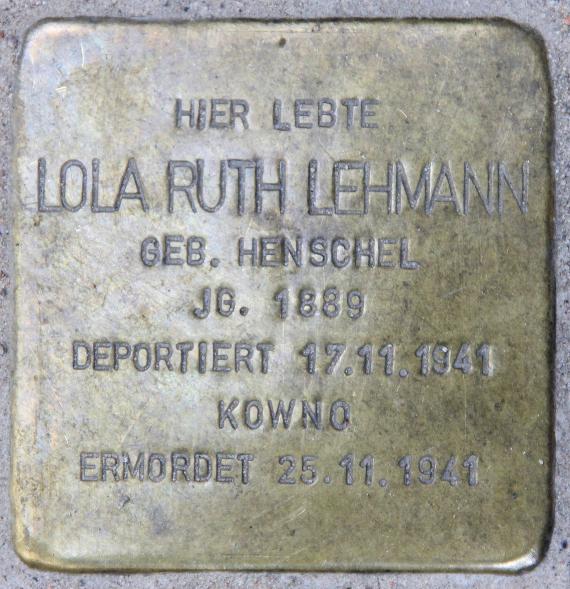 Stolperstein Nollendorfstr 28 (Schöb) Lola Ruth Lehmann