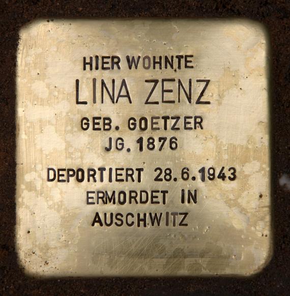 Stolperstein Schirnerstr 28a (Altgl) Lina Zenz
