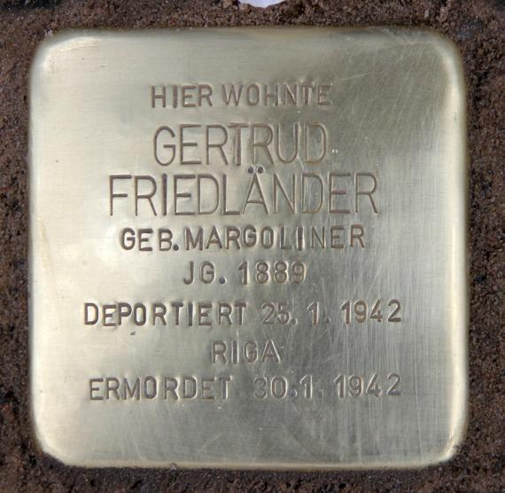 Stolperstein Willmanndamm 5 (Schön) Gertrud Friedländer