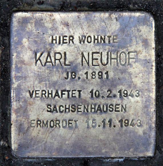Stumbling stone Zeltinger Str 65 (Frohn) Karl Neuhof