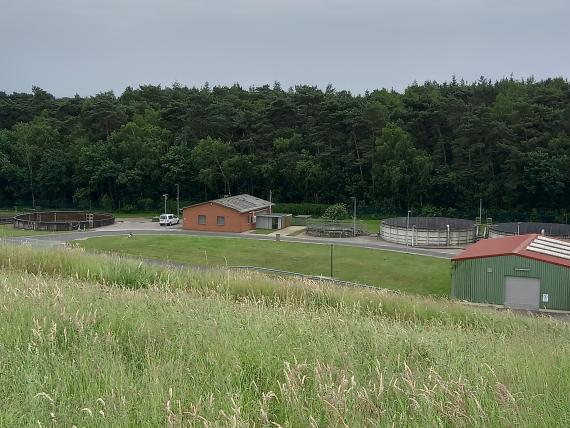 AWV leachate treatment plant in front of the Brägeler Forst (located in the Lohnes area); view from the slope of the Müllberg hill