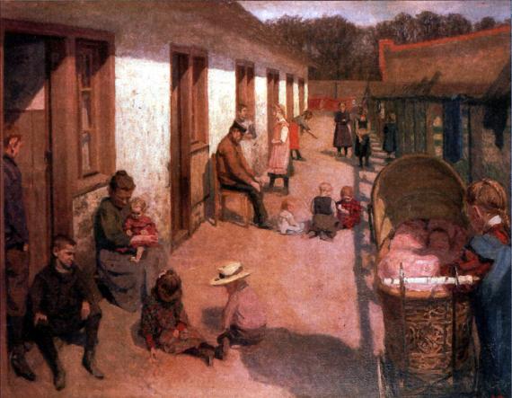 Residents in front of the Charlottenburg Family House, Jens Birkholm, 1910. The municipal family house was a social facility for the homeless and sick.