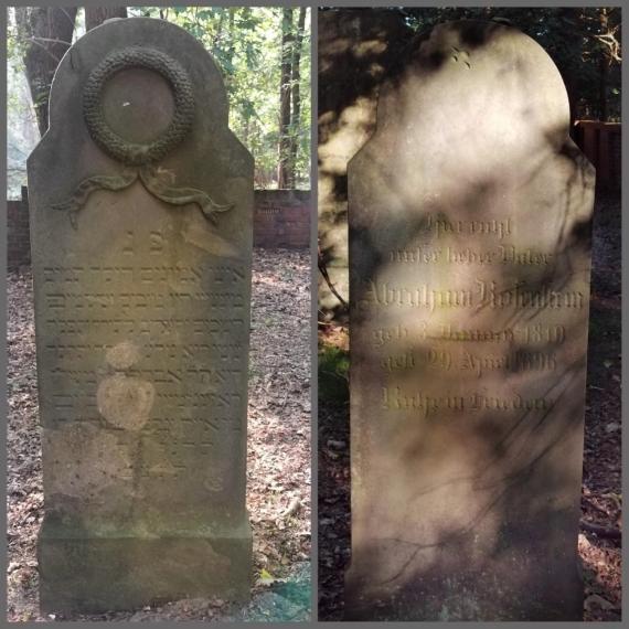 Inscription on the front of the gravestone in Hebrew, German on the back