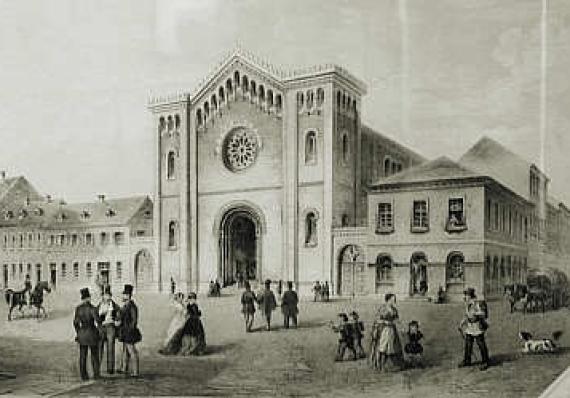 Mannheimer Hauptsynagoge von 1855 (Lithografie von Jakob Ludwig Buhl)