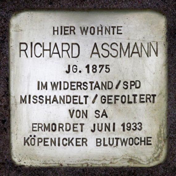 Stolperstein.Friedrichshagen.Aßmannstraße 46.Richard Aßmann.1316