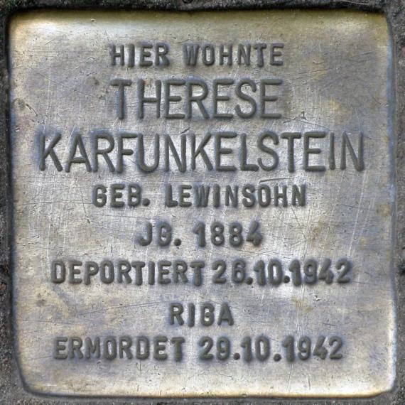 Stolperstein.Friedrichshain.Sonntagstraße 11.Therese Karfunkelstein.6556