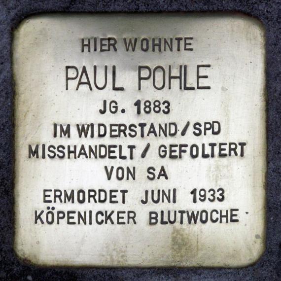 Stolperstein.Köpenick.Pohlestraße.12.Paul.Pohle.1298