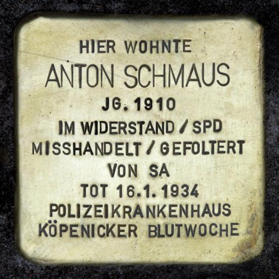 Stolperstein.Köpenick.Schmausstraße 2.Anton Schmaus.1458