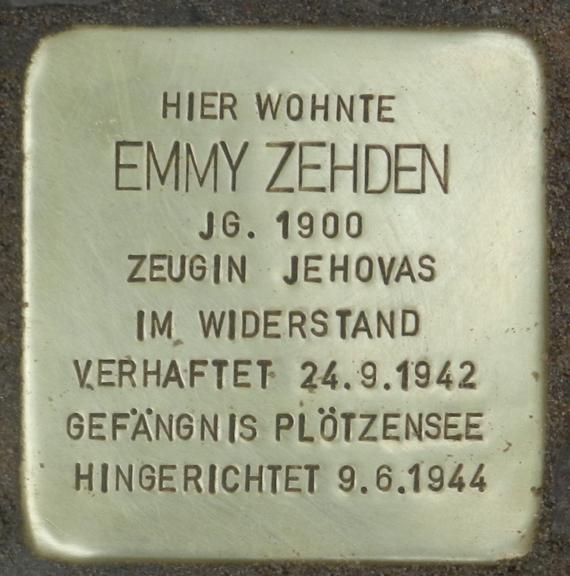 Emmy Zehden Stumbling Stone in Berlin-Wilhelmstadt
