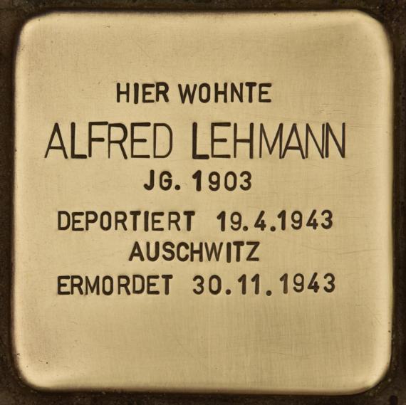 Stumbling stone for Alfred Lehmann (Berlin)